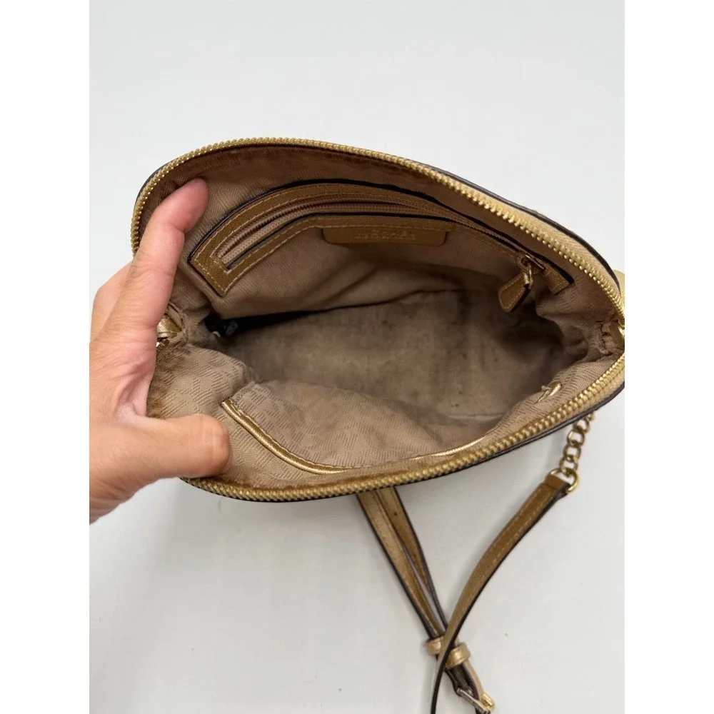 MICHAEL KORS Gold Saffiano Leather Dome Crossbody Bag Chain Strap AS IS